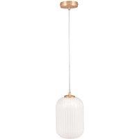 White Ribbed Glass and Gold Metal Detail Pendant Light
