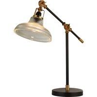 Clear Ribbed Glass, Black and Brass Detail Table Lamp