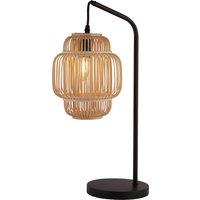 Black Table Lamp with Bamboo Frame Shade