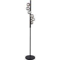 6 Smoke Glass Orb and Black Metal Floor Lamp