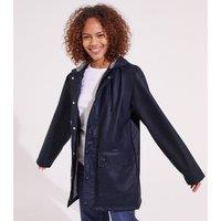 Mid-Length Waxed Jacket with Hood and Zip Fastening
