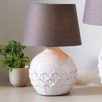 White Leaf Detail Small Stoneware Table Lamp Base