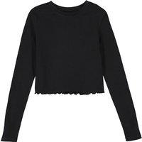 Ribbed Cotton Cropped T-Shirt with Long Sleeves