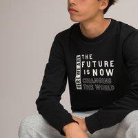 Slogan Print Lightweight Sweatshirt in Cotton Mix with Crew Neck