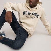 Slogan Print Hoodie in Cotton Mix