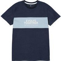 Colour Block Cotton T-Shirt with Textured Print and Crew Neck