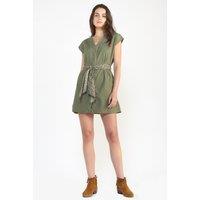 Cotton Mini Dress with Tie-Waist and V-Neck