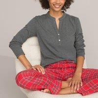 Cotton Pyjamas, Plain Top/Checked Bottoms