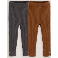 Pack of 2 Leggings in Ribbed Cotton Mix