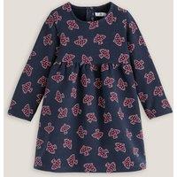 Cotton Fleece Dress in Bird Print with Long Sleeves