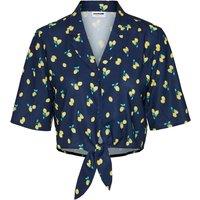 Printed Short Blouse with Tie-Hem