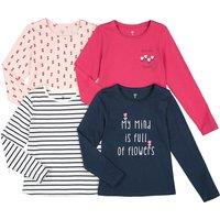 Pack of 4 T-Shirts in Printed Cotton with Long Sleeves, 3-12 Years
