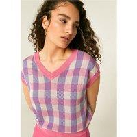 Checked Sleeveless Jumper with V-Neck