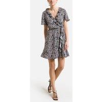 Floral Wrapover Mini Dress with Short Sleeves