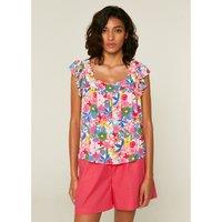 Floral Print Blouse with Short Ruffled Sleeves