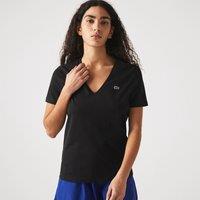 Embroidered Logo Cotton T-Shirt in Loose Fit with V-Neck