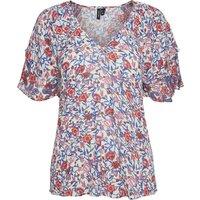 Floral Print Blouse with V-Neck and Short Sleeves