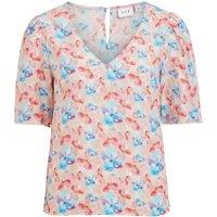 Printed V-Neck Blouse with Short Sleeves