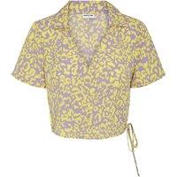 Animal Print Short Blouse with Tie-Hem