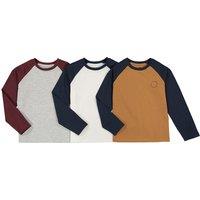 Pack of 3 T-Shirts with Chest Print and Long Sleeves