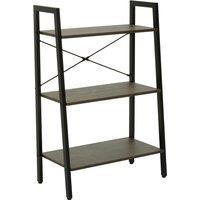 Industrial Style 3 Tier Ladder Shelf Unit in Dark Oak Effect with Black Frame