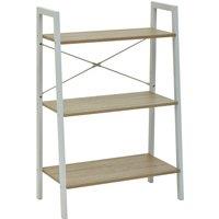 Industrial Style 3 Tier Ladder Shelf Unit in Natural Oak Effect with White Frame