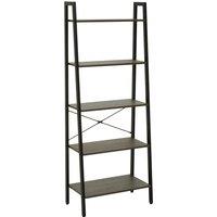 Industrial Style 5 Tier Ladder Shelf Unit in Dark Oak Effect with Black Frame