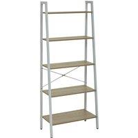 Industrial Style 5 Tier Ladder Shelf Unit in Natural Oak Effect with White Frame