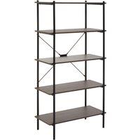 Industrial Style 5 Tier Shelf Unit in Dark Oak Effect with Black Frame