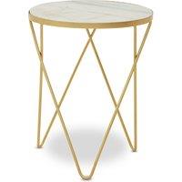 Round Side Table with Gold Metal Hairpin Legs and White Marble Top