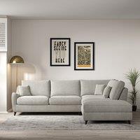 Amelia Soft Brushed Corner Sofa & Modular Footstool Set with Dark Wood Legs (Right Facing)