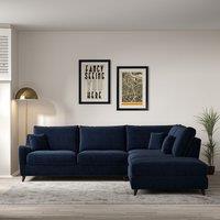 Amelia Velvet Corner Sofa & Modular Footstool Set with Dark Wood Legs (Right Facing)