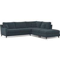 Amelia Textured Velvet Corner Sofa & Modular Footstool Set with Dark Wood Legs (Right Facing)