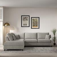 Amelia Soft Brushed Corner Sofa & Modular Footstool Set with Dark Wood Legs (Left Facing)