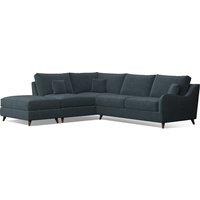 Amelia Textured Velvet Corner Sofa & Modular Footstool Set with Dark Wood Legs (Left Facing)
