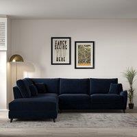 Amelia Velvet Corner Sofa & Modular Footstool Set with Dark Wood Legs (Left Facing)