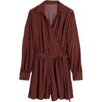 Geometric Print Crossover Playsuit with Long Sleeves