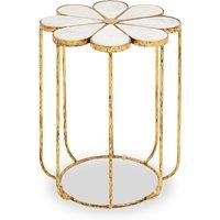 Petal Design Side Table with Marble Top and Distressed Gold Frame