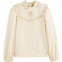 Ruffled Broderie Anglaise Sweatshirt in Cotton Mix