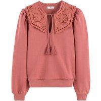 Cotton Mix Sweatshirt with Embroidered Peter Pan Collar