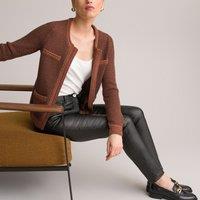 Stranded Knit Cardigan in Cotton Mix with Crew Neck