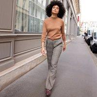 Checked Wide Leg Trousers, Length 31.5"