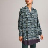 Printed Grandad Collar Tunic with Long Sleeves