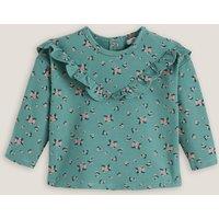 Ruffled Floral Print Sweatshirt in Cotton with Crew Neck