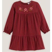 Embroidered Cotton Muslin Dress with Long Sleeves