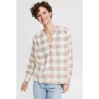Checked Cotton Mix Shirt with Grandad Collar