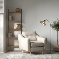 Rosa Curve Buttoned Soft Brushed Armchair with Light Wood Legs