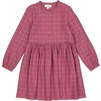Checked Cotton Dress with Ruffled Neck and Long Sleeves