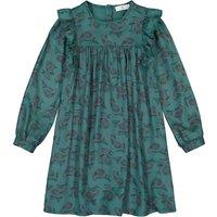 Paisley Print Draping Dress with Ruffles and Long Sleeves
