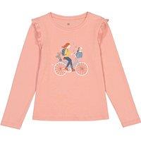 Printed Cotton Ruffled T-Shirt with Long Sleeves